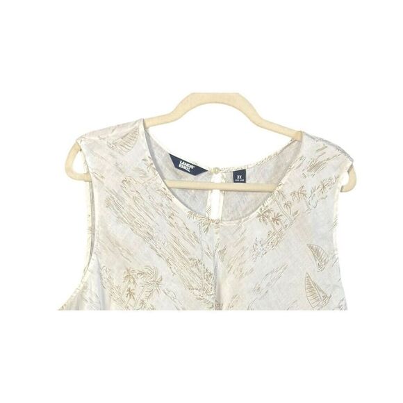 Lands’ End Top Size 3X Sleeveless 100% Linen Tan Palm Trees Resort Coastal - Picture 2 of 8